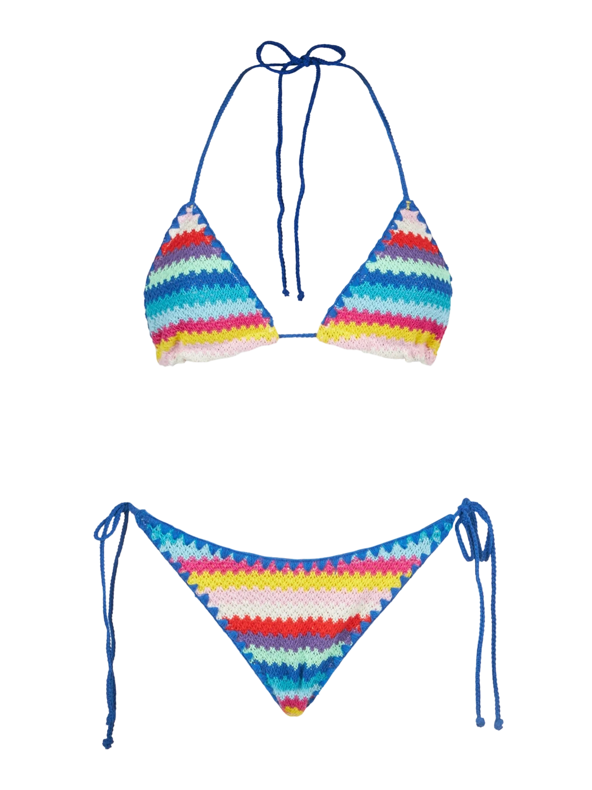 Gehaakte gestreepte driehoekige bikini voor dames
