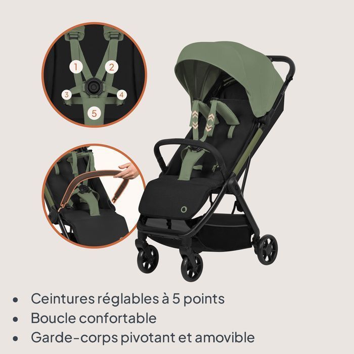 LIONELO Julie Air Ultra-Compact Stroller - Automatic Folding - Airplane Compatible - Up to 22kg - UPF 50 Canopy - Sage