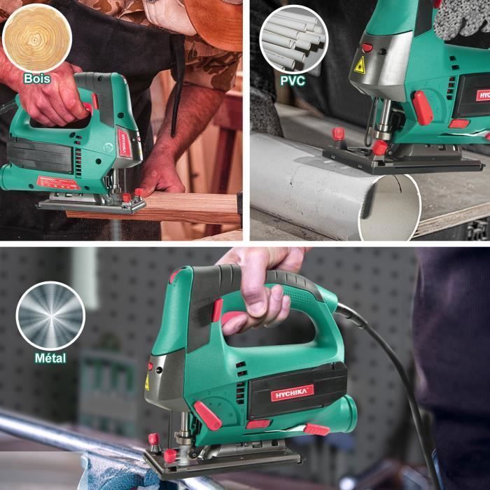 Scie Sauteuse HYCHIKA - 800W - 6 Vitesses Réglables - 4 Modes de Coupe - Avec 6 lames de scie