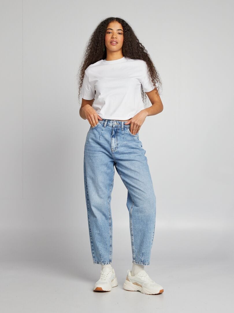 Calça jeans folgada de cintura alta - AZUL
