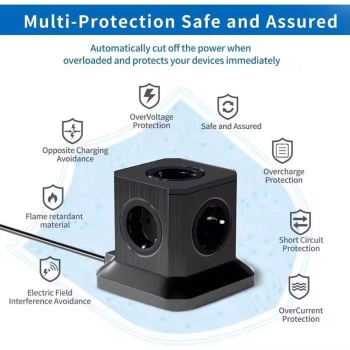 Tower Power Strip Surge Protector with 5 Outlets, 3 USB-A + 2 USB-C Ports, 4.5A - 2m Cord - Black