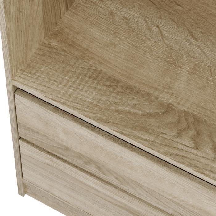 Wardrobe - Oak finish - 2 drawers - 2 shelves - 1 hanging rail - W100 x D57 x H200 cm