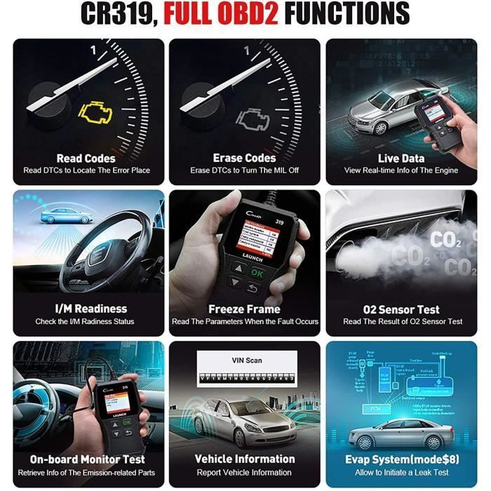 Scanner de diagnóstico automotivo OBD2 LAUNCH CR319 - Apaga códigos de erro - Multimarcas - Em francês