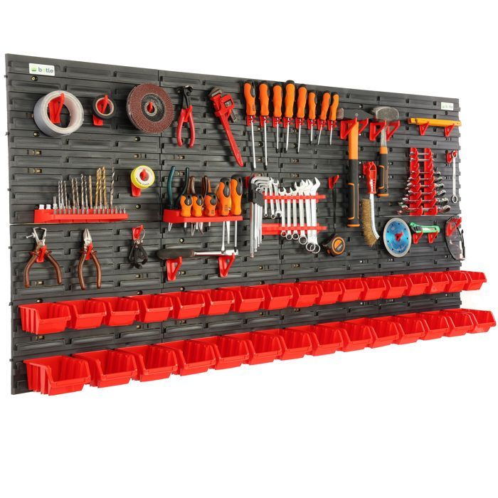Panneau mural pour outils - BOTLE - 156 x 78 cm - 76 pcs - Plastique Rouge et Noir