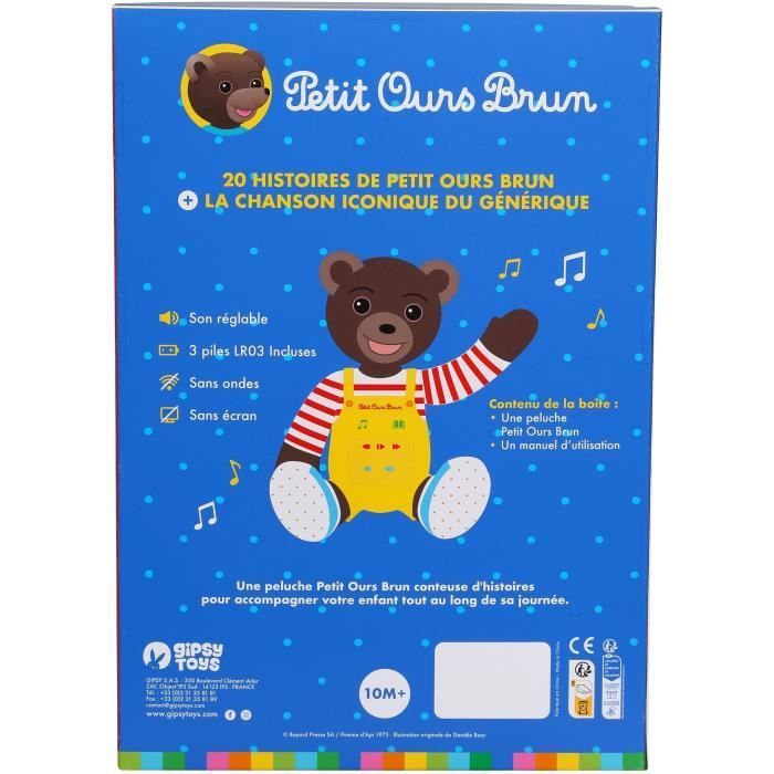 Gipsy Toys - Petit Ours Brun – Peluche Musicale Qui Parle Conteur d'Histoires - 28 cm – Marron Jaune Rouge