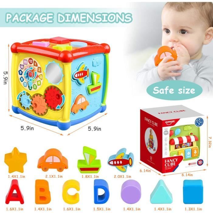 Cubo de actividades para bebés ZGEER - Juguete educativo 6 en 1 - Clasificación de formas y colores - Música y sonidos - Verde