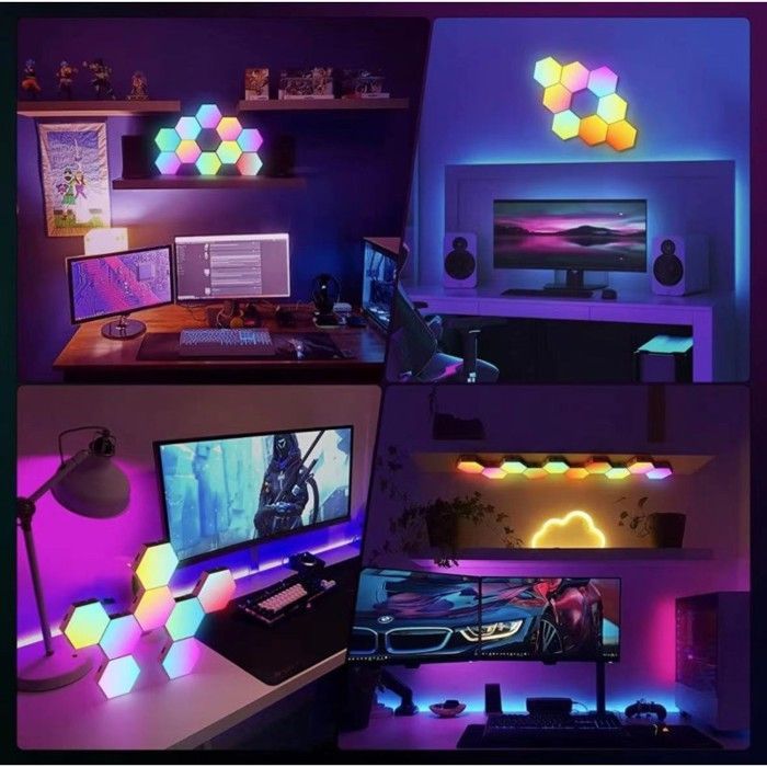 Kuusikulmainen seinävalaisin, LED-pelivalaisin, älykäs RGB, 16 miljoonaa väriä, sovellusohjaus (8 kpl) Monipuolinen kuusikulmainen seinävalaisin