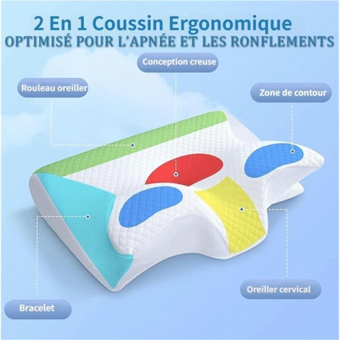 Almohada ergonómica para la apnea del sueño, almohada anti-apnea del sueño, almohada ergonómica de espuma viscoelástica para la apnea del sueño, color gris.