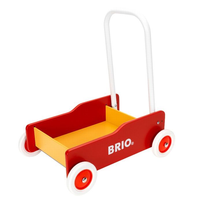 Chariot de marche en bois avec frein - BRIO - Rouge et Jaune - Mixte - A partir de 9 mois