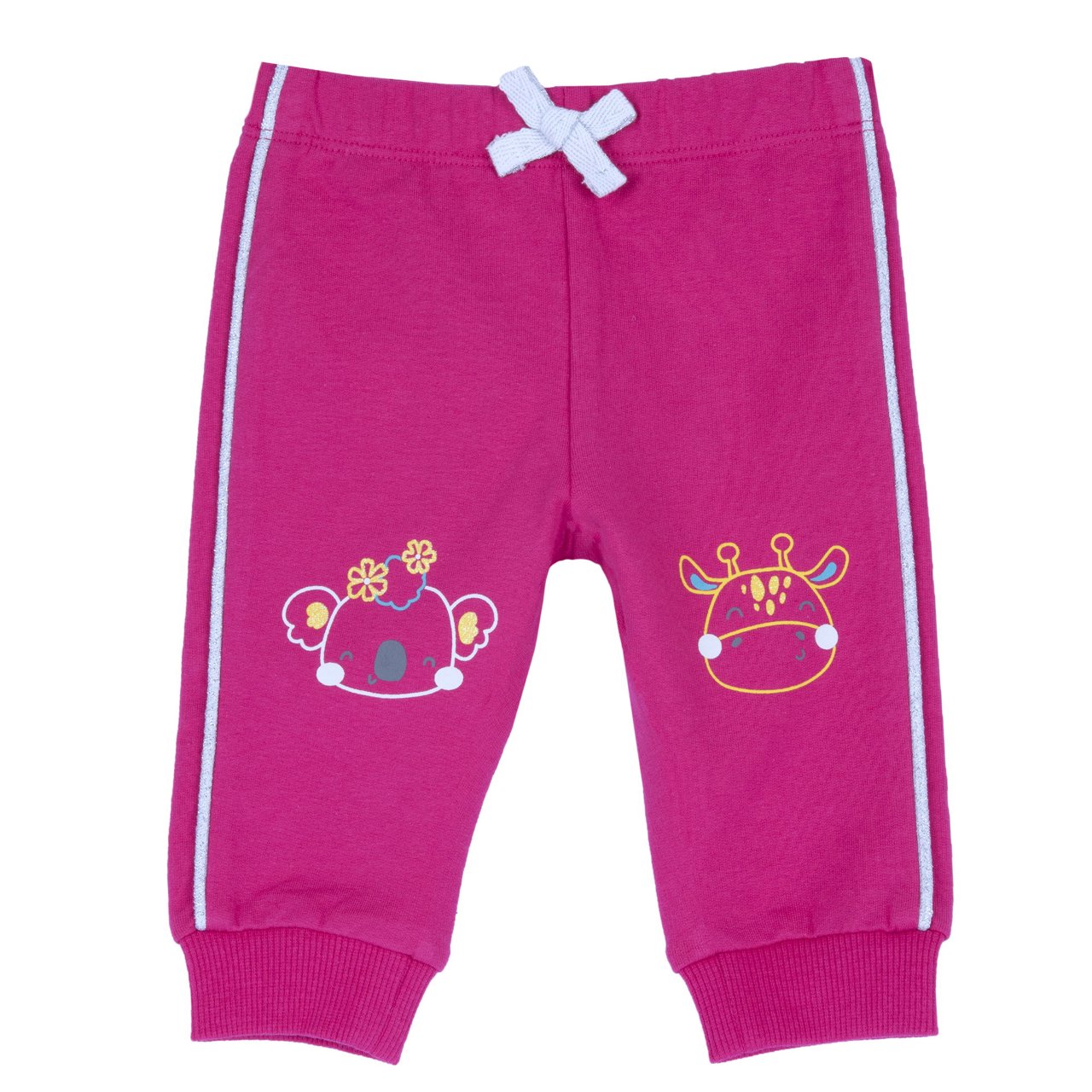 Růžové tepláky s potiskem zvířat