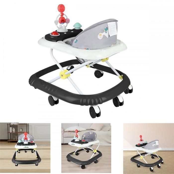 Girello musicale 3 in 1 MIPAN per bambini, nero - Portata massima 20 kg - Regolabile - Pieghevole - Antiribaltamento - Con musica + Crescita sicura