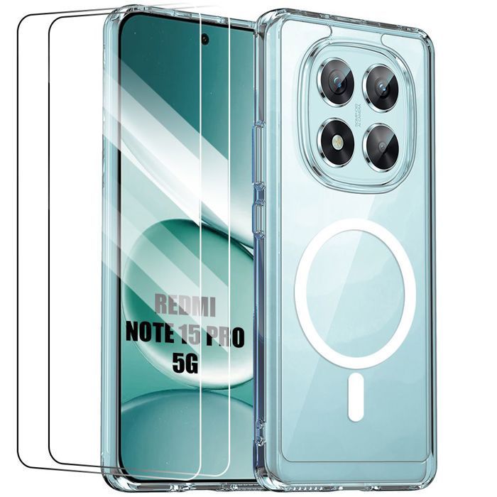 Magnetic Case + 2 Tempered Glass Screen Protectors for Xiaomi Redmi Note 15 Pro 5G - Shockproof and Scratch-Resistant Protection