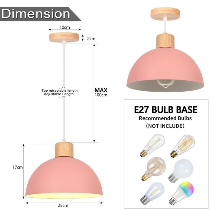 Lámpara colgante industrial iDEGU, lámpara de techo moderna en madera y metal, diseño semicircular, luminaria retro, rosa, Ø 25 cm