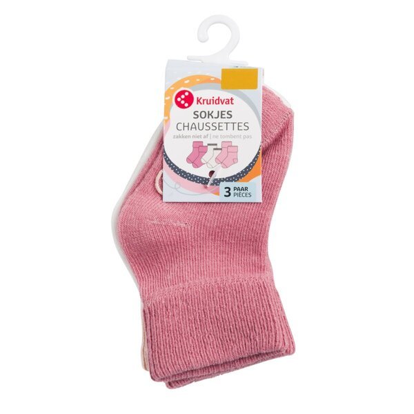 Kruidvat Babysokjes<br>roze, bijela, 0-6m, 3 para