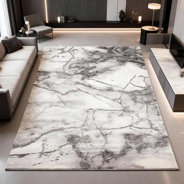 tapis salon 160x230 tissé gris rectangle motif abstrait MARBAL