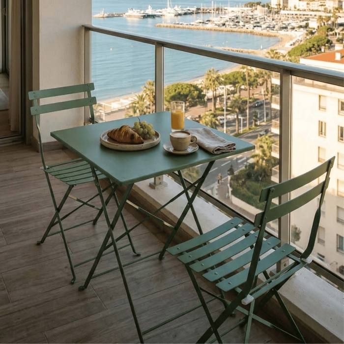 Table de jardin et 2 chaises acier 60 cm vert cactus - Oviala
