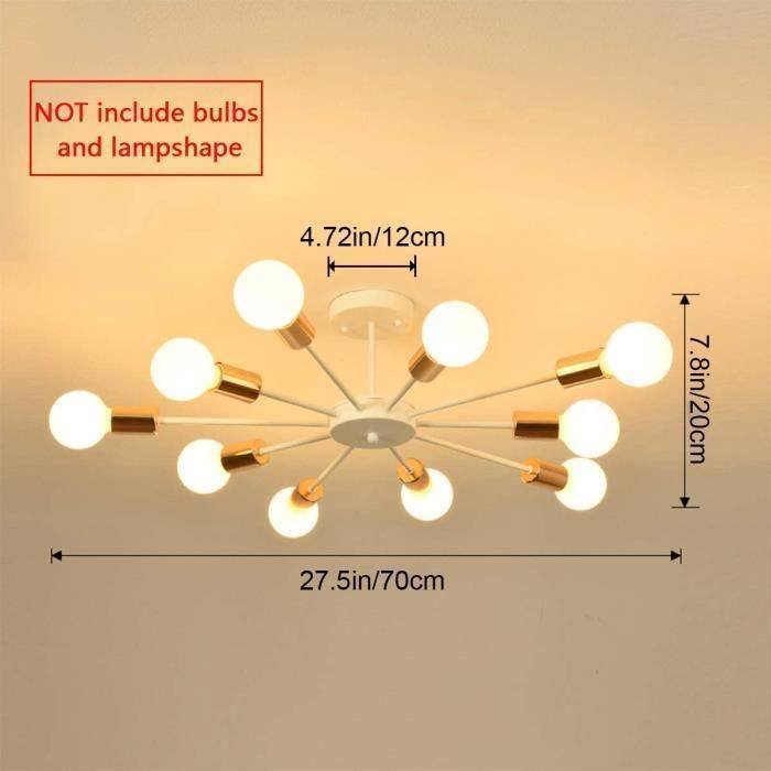 Ganeed Plafonnier, Lustres Sputnik Industriels Modernes, Blanc, Semi-Plafonnier à Base E27 à 10 Lumières pour Salon Cuisine