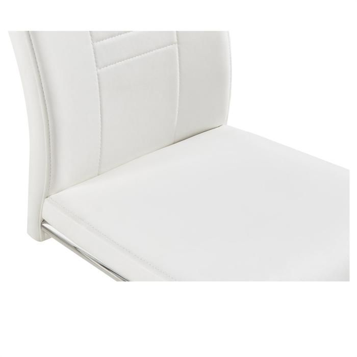 Lot de 4 chaises de salle à manger ou cuisine LOANO, Chaise cantilever avec assise rembourrée et piètement en métal chromé, Blanc