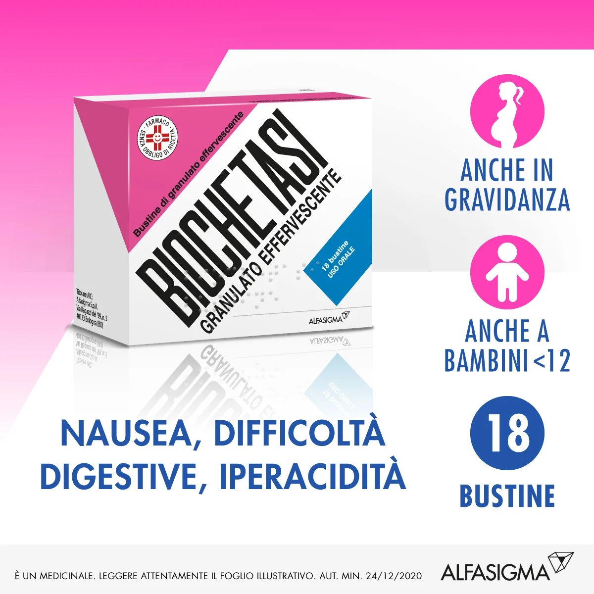 BIOCHETASI Granulés effervescents Biochetasi 18 sachets Antiacide et détoxifiant