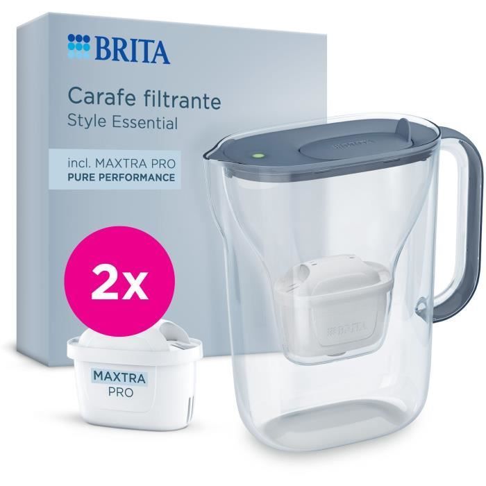 Jarra filtrante de agua BRITA Essential Style - Azul mineral - Capacidad de 2,4 L (1,4 L de agua filtrada) - 2 filtros Maxtra Pro Pure