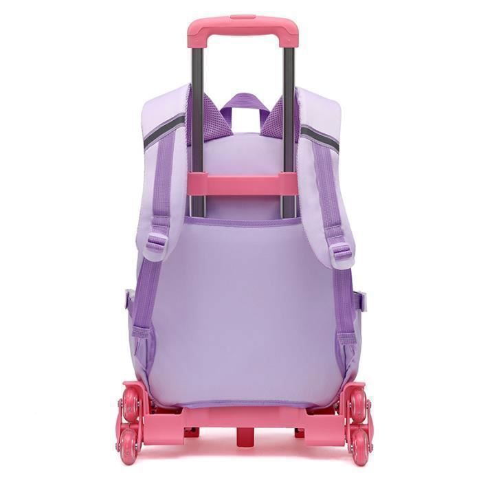 Rollbarer Schulranzen für Mädchen, Rosa - Großes Fassungsvermögen - 6 Rollen für Treppen