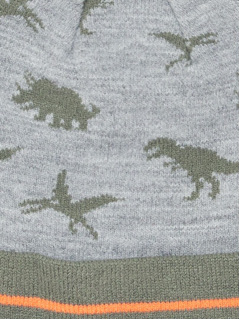 Gorro de tricô com estampa de dinossauro - Cáqui