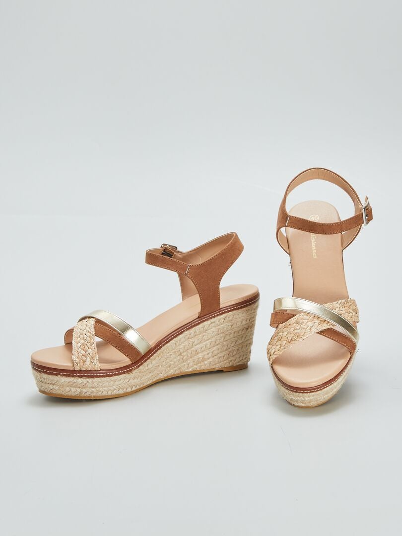 Sandalen met touwsleehak - BRUIN