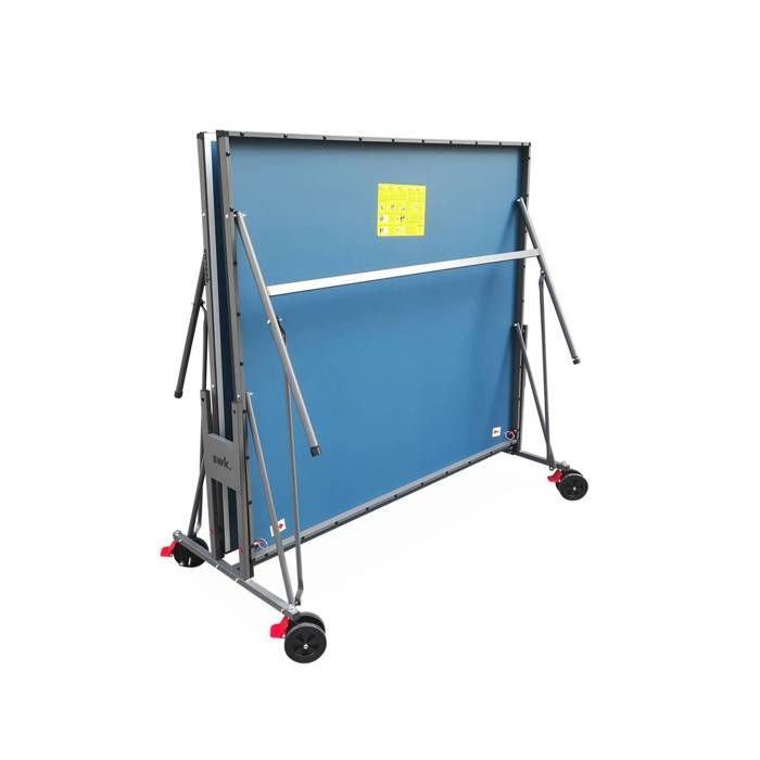 Mesa de ping-pong plegable azul para interiores con 2 paletas y 3 pelotas.