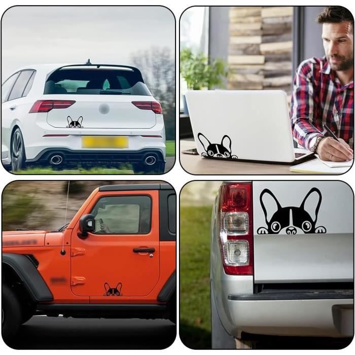 Pegatina decorativa de perro de 2 piezas, decoración exterior para coche, diseño de bulldog para coche y nevera.