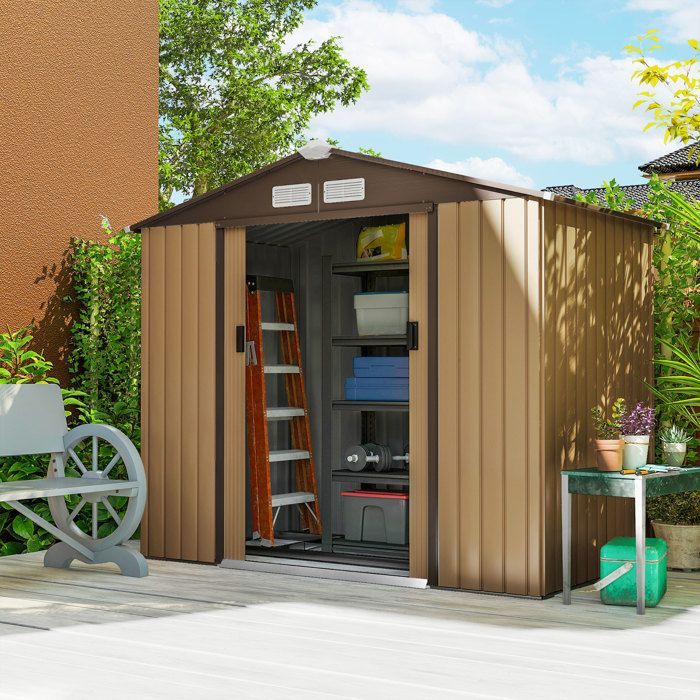 Gartenhaus – Outsunny – mit Fundamentbausatz – abschließbare Tür – 213 x 130 x 185 cm – Stahlblech – Khaki