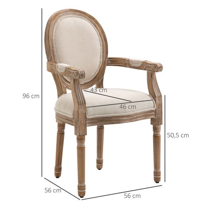 HOMCOM - Fauteuil de salon - Tissu polyester au toucher lin - 56x56x96cm - Crème