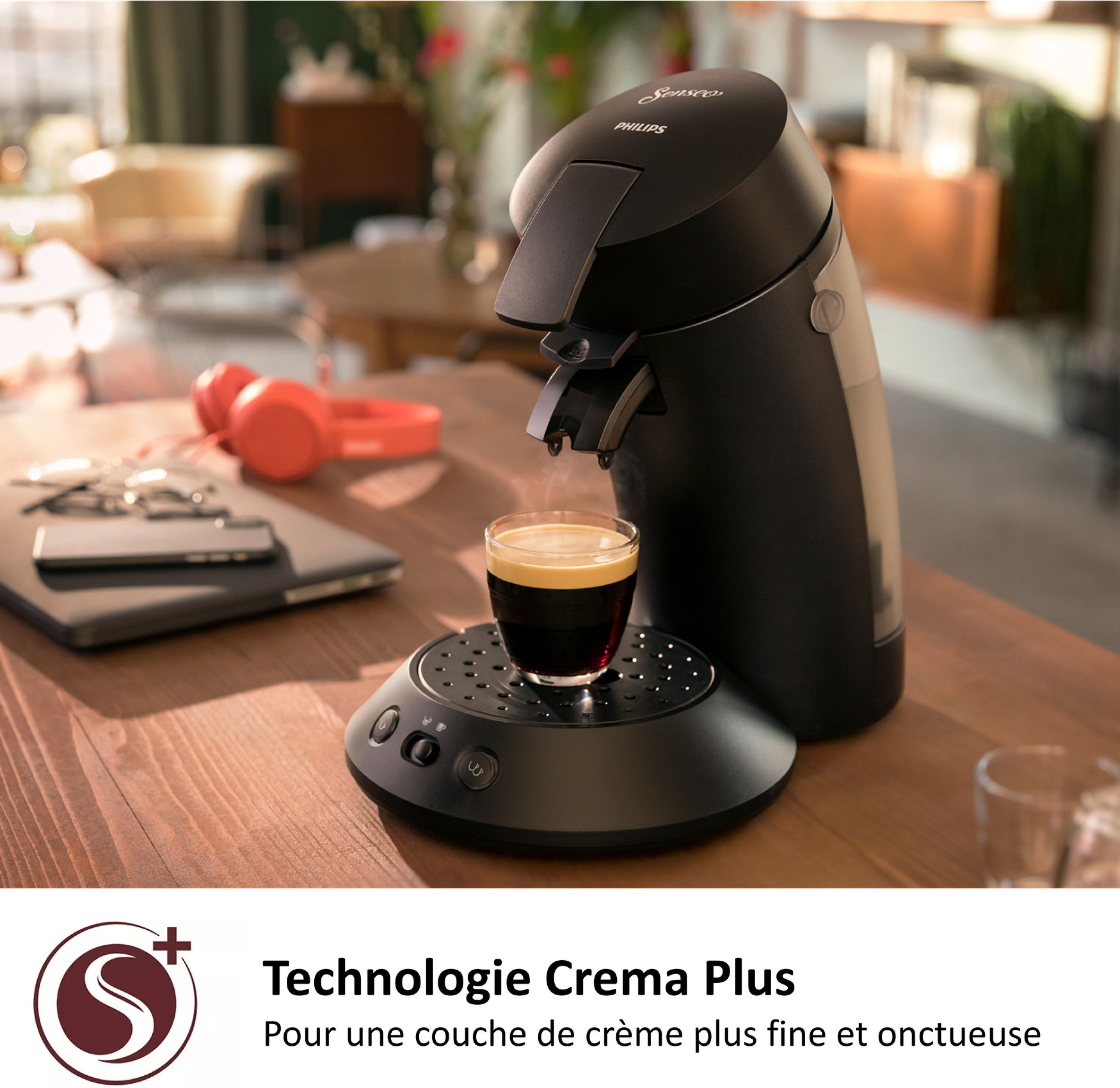 Cafetera de cápsulas - PHILIPS - SENSEO - CSA210/61 - Original Plus - Negro intenso