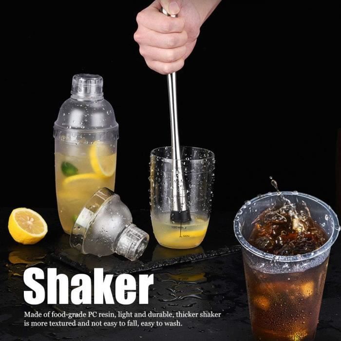 Shaker à Cocktail, 350-700 ml en Résine Plastique Transparente Shaker avec Balance et Passoire Mélangeur pour Maison Bar Lait A27