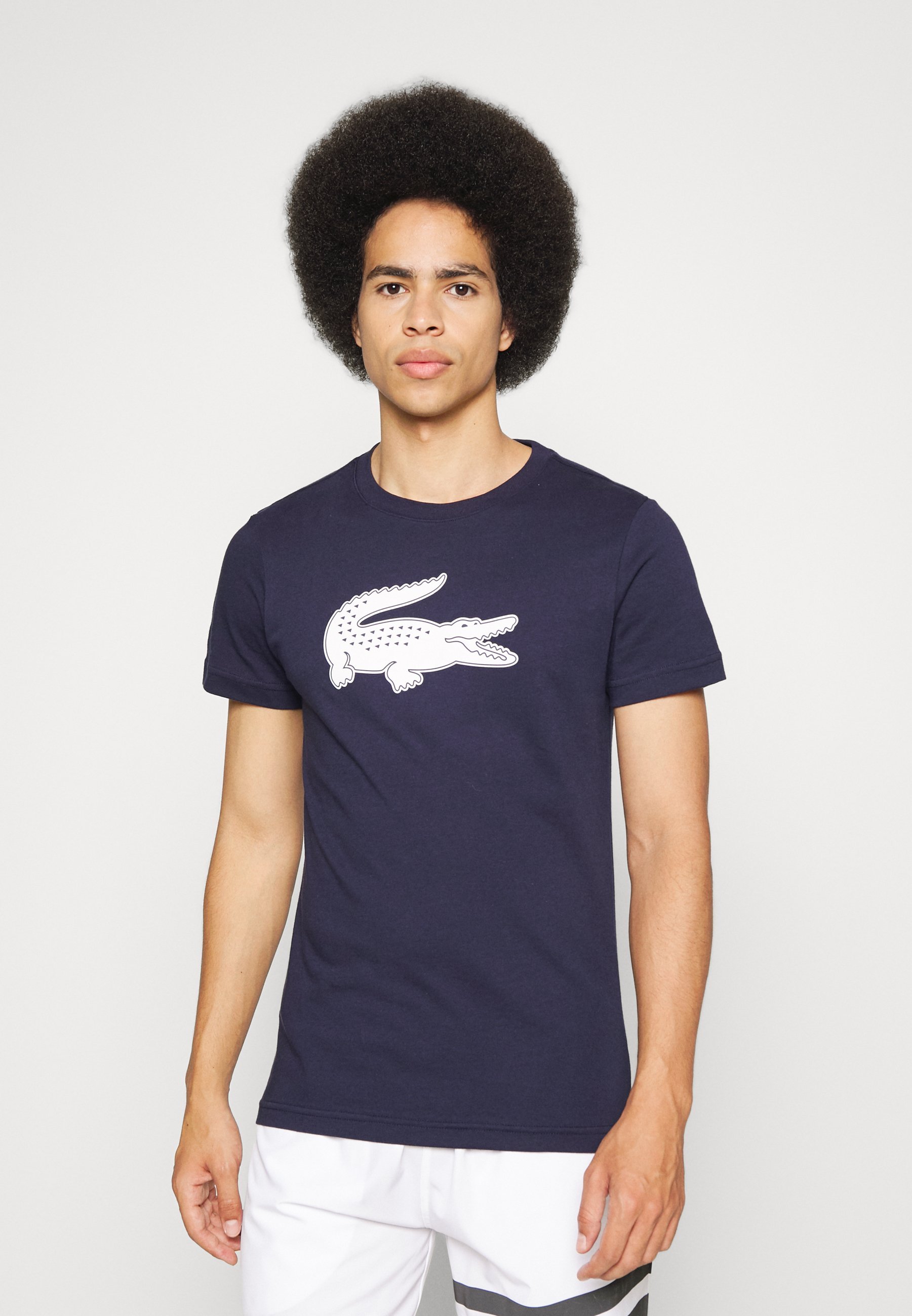 Lacoste Sport BIG LOGO - Koszulka sportowa - granatowo-biała