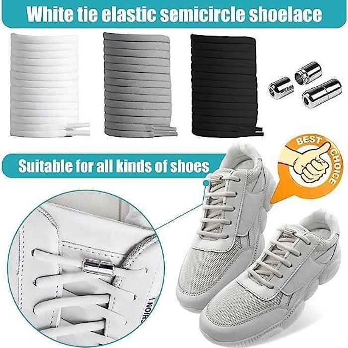 6 paires de lacets élastiques à nouer gratuits avec boucles de capsule en métal universelles pour chaussures de sport pour enfants