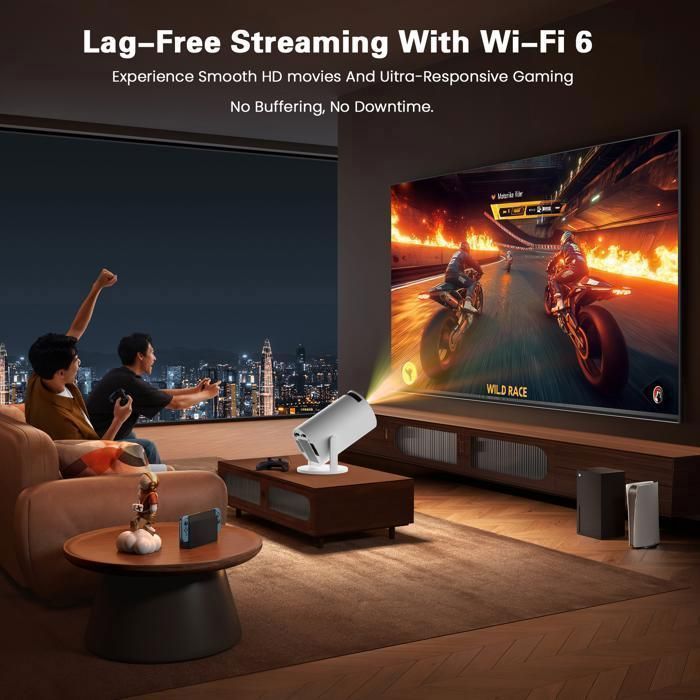 [App intégrée] Vidéoprojecteur 4K 1080P, Mini Projecteur Portable Full HD 1080P 5G WiFi 6 BT 5.4 - Blanc