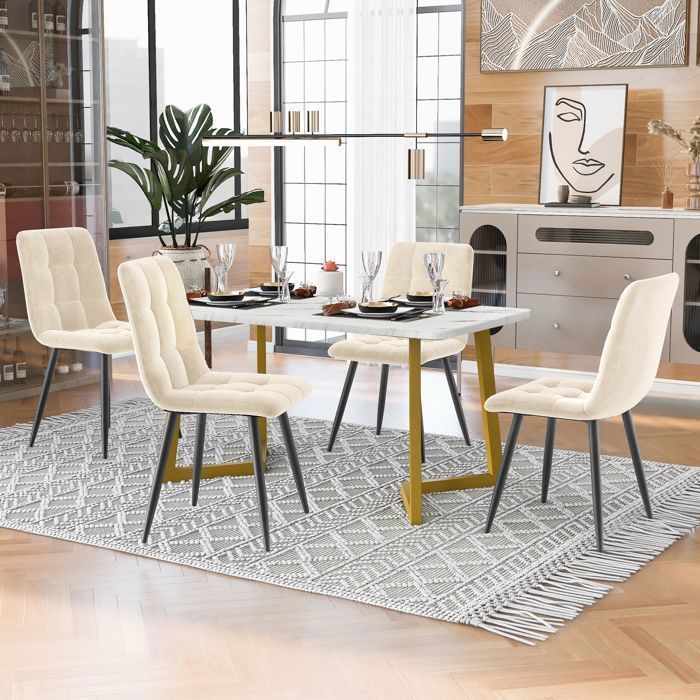 Juego de mesa de comedor de 117 × 68 cm con 4 sillas - Juego moderno de mesa y sillas para cocina/sala de estar - Sillas de terciopelo beige