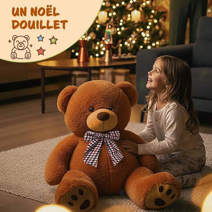 Ours Brun En Peluche Très Douce MONZANA® Avec Noeud Papillon - Nounours Géant 100cm - Grosse peluche - Doudou Mignon