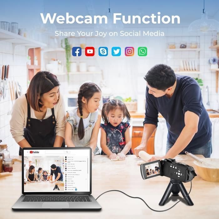 CAMPARK 4K camcorder, 64MP videocamera, vlogcamera, 3 inch scherm met 270° draaifunctie, 18x IR nachtzichtzoom en 32GB TF-kaart