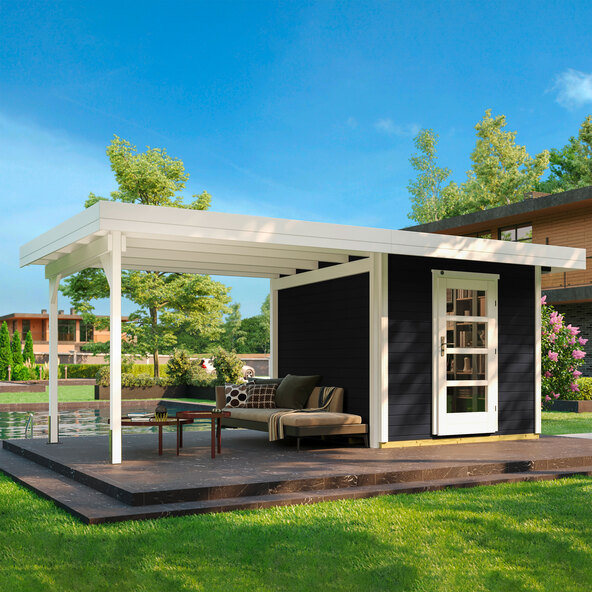 Design-Gartenhaus mit Lounge-Anbau
