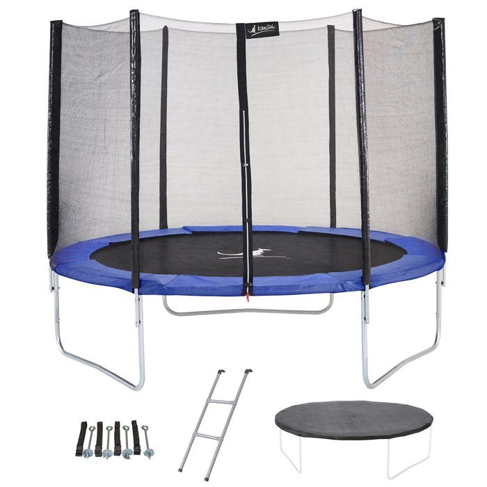 Trampolino blu con scaletta, telo di protezione e kit di ancoraggio Ø300cm