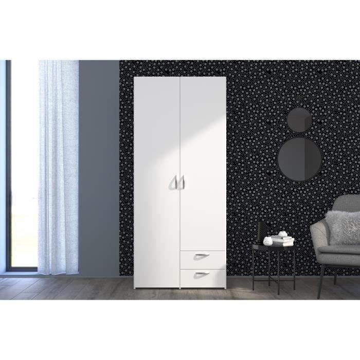 Armario VARIA - Acabado blanco - 2 puertas batientes + 2 cajones - Ancho 81 cm x Alto 185 cm x Profundidad 51 cm - PARISOT