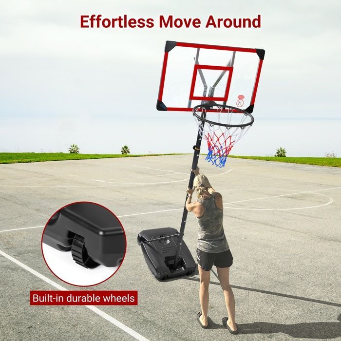 Basketball Hoop - NECHE - Adjustable Height 147-260CM - On Wheels - Red
