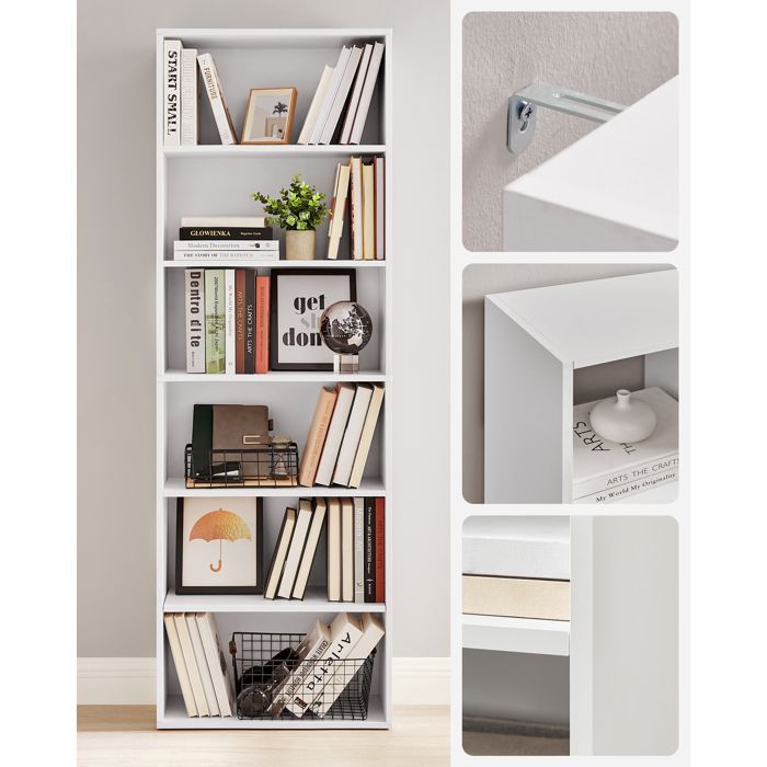 VASAGLE Bibliothèque, Étagère sur 6 Niveaux, Meuble de Rangement Ouvert, Étagère, 24 x 60 x 178,5 cm, Salle à Manger, Blanc Nuage
