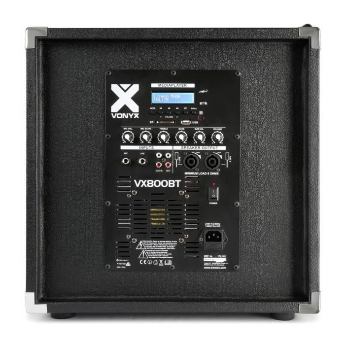 Vonyx VX800BT Triphonic Speaker System - 800W Subwoofer - Bluetooth/USB/SD/AUX