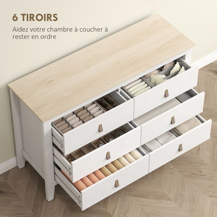 Chest of drawers - HOMCOM - 6 drawers - contemporary style - with polyurethane handles - 120 x 40 x 78 cm - white
