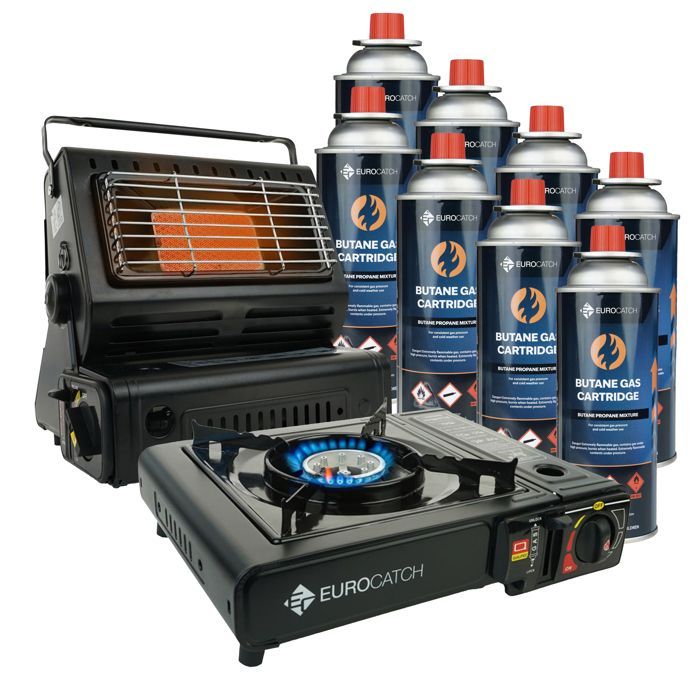 Eurocatch Poêle à gaz et poêle à gaz - Set de camping - incl. 8 cartou