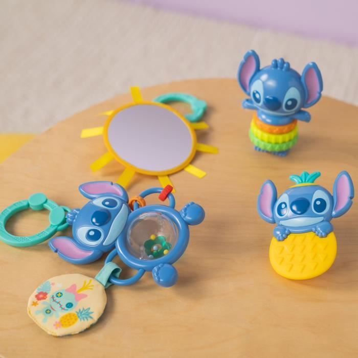 DISNEY BABY - STITCH - Coffret Cadeau Naissance​  - 4 jouets bébé , Hochet, Anneau de dentition, Jouets multisensoriels