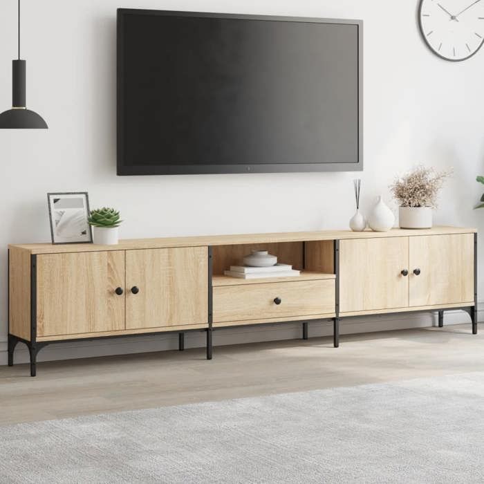 Mobile porta TV vidaXL con cassetti, mobile TV con gambe e ante, mobile TV con vani portaoggetti per soggiorno, stile industriale, rovere 838989