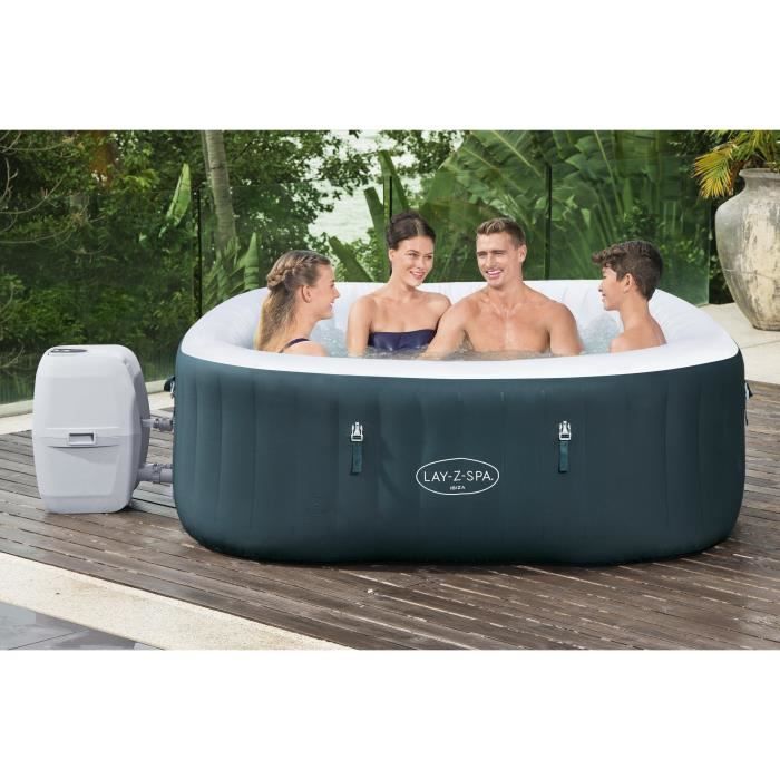 BESTWAY Aufblasbarer Whirlpool – Lay-Z-Spa Ibiza – 140 Luftdüsen – 180 x 180 x 66 cm – Kapazität für 4 bis 6 Personen – Quadratisches Design + Aquascan-Vakuum